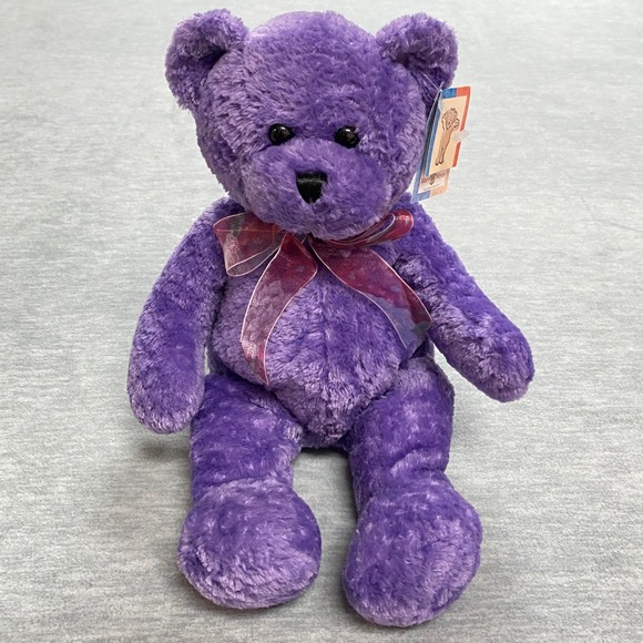 Mary Meyer Slik E. Bear Purple Teddy Bear Stuffed Animal Plush Ribbon Bow Toy - Picture 1 of 12